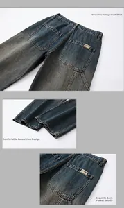 Dettaglio del denim vintage blu scuro con tasche posteriori e orlo casual della gamba