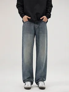 Jeans Homme Vintage Américain Délavé Jambe Large Droite Décontracté Denim Pantalon Bleu Rétro Mode Streetwear Coton Pantalons
