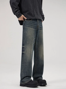 Vintage-Jeans für Herren im Retro-Washed-Look, gerade geschnittene weite Denim-Hose