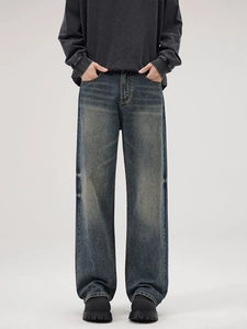 Herren Relaxed Fit Jeans in Vintage-Waschung, Dunkelblau mit klassischem geradem Bein