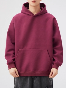 Classic burgundy heavy cotton oversized hoodie for men with kangaroo pocket and ribbed cuffs