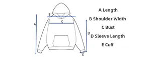 Detailed size measurement chart for cleanfit hoodie including length and bust dimensions