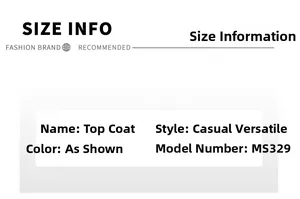 Size information and technical specifications for the MS329 casual denim jacket
