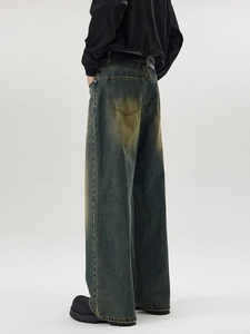 Jeans da uomo larghi stile retrò con lavaggio acido vintage e taglio dritto streetwear