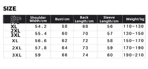 Detailed size chart for vintage denim jacket with specific shoulder and chest measurements