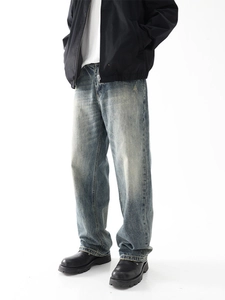 Pantaloni di jeans da uomo stile retrò lavato azzurro dal taglio dritto e ampio