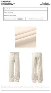 Detailed size chart and fabric specifications for men's off-white cotton straight jeans
