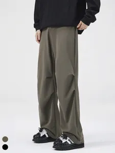 Men's Casual Pleated Straight Wide Leg Pants Minimalist Nylon Spandex Draped Trousers Solid Color Fashion Workwear Bottoms
