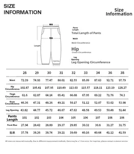 Detailed size chart for men's black straight jeans with waist and length measurements