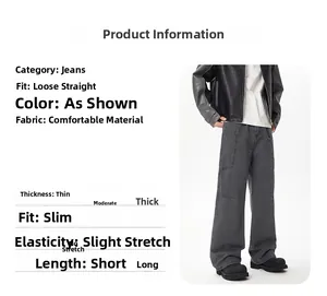 Detailed size and fit chart for men's washed charcoal loose straight cargo jeans