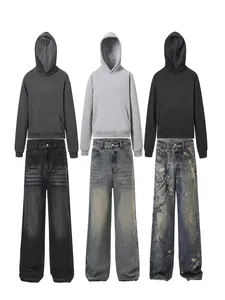 Men's Casual Cleanfit Hooded Hoodie Oversized Heavyweight Fleece Sweatshirt Solid Kangaroo Pocket Winter Warm Pullover Top
