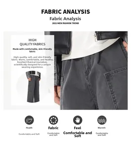 Detail of premium grey cargo pants fabric showing texture and soft skin-friendly material