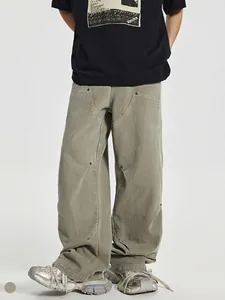 Men's High Street Loose Cargo Pants American Style Patchwork Rivet Wide Leg Logger Pants Cotton Casual Streetwear Trousers