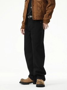 Men's American vintage loose fit black straight leg denim jeans in a minimalist cleanfit style
