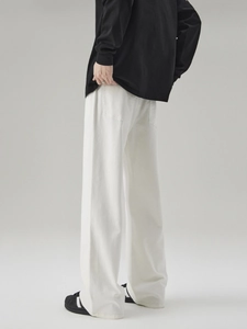 Classic cream wide-leg denim jeans for men with high-street minimalist style and straight cut