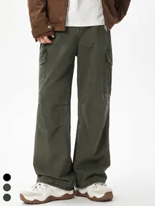 Pantaloni Cargo Uomo Baggy High Street Streetwear Multi-Tasca Larghi a Gamba Dritta in Cotone Lavato Casual per Adolescenti