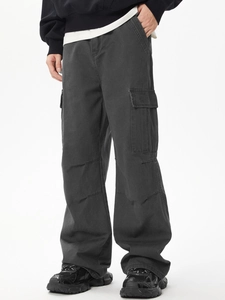 Pantaloni cargo grigio scuro da uomo vestibilità ampia con tasche e dettagli
