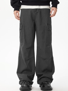 Pantaloni cargo baggy grigio scuro con gamba larga e design multi-tasche urban