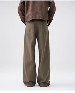 Rear view of loose-fit men's wide-leg denim pants featuring functional double back pockets