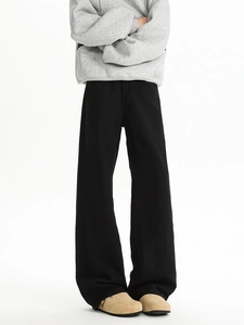 Full-body shot of men's white straight-leg trousers with relaxed fit and clean look
