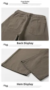 Detail view of brown straight-leg trousers showing back pocket and stitching craftsmanship