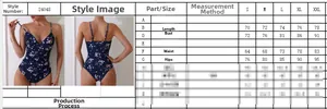 Size chart for women one piece swimsuit with bust waist and hip measurements in cm