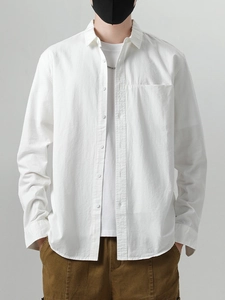 Men's Casual Long Sleeve Shirt 100% Cotton Solid Color Lapel Button Down Top With Chest Pocket For Daily Wear Business Office