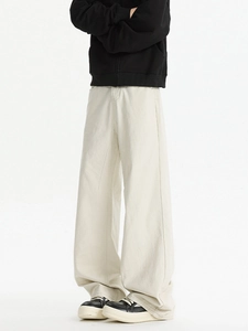 Creamy white high-waisted wide leg flared trousers with vintage cleanfit style
