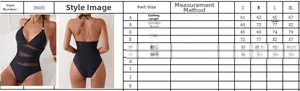 Detailed size chart for solid color mesh patchwork one-piece swimsuit style 26020
