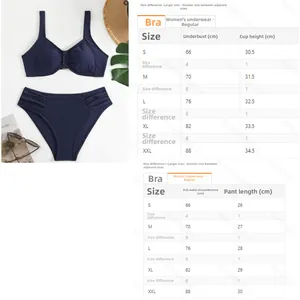 Größentabelle für marineblauen zweiteiligen Bikini mit Maßen von S bis XXL Details
