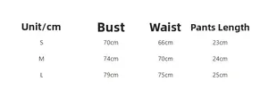 Detailed size guide for two-piece solid bikini set showing bust waist and length measurements