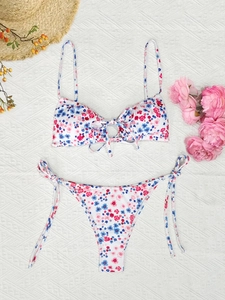 Maillot de Bain Bikini Sexy à Fleurs pour Femmes à Brides Dos Nu Top Et Bottom Mode Vacances Maillot de Bain Taille Basse