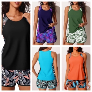 Costume da Bagno Tankini Due Pezzi da Donna Stampa Floreale Tropicale Sportivo Top E Parte Inferiore Set Balneare