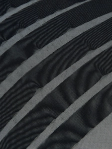 Plus size black mesh beach cover-up featuring striped sheer texture and hollow design