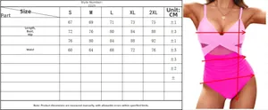 Tableau des tailles détaillé pour maillot de bain une pièce femme avec mesures précises