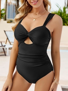 Women's Sexy One-Piece Swimsuit Nylon Spandex Twist Knot Cutout Ruched Tummy Control Backless Bow Beach Vacation Swimwear