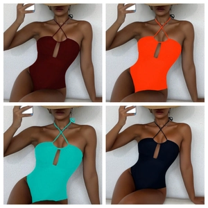 Women Halter Cut Out One Piece Swimsuit Solid Color Sexy Backless Bathing Suit Beachwear For Vacation Swimming Pool