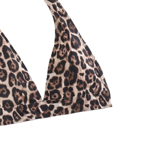 Sexy leopard print halter bikini top with high-waist criss-cross neck tie design