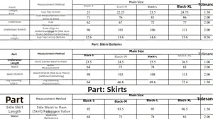 Detailed size chart for solid color vest and twisted slit skirt 3-piece set from S to XL