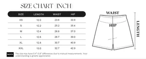 Women's high waist casual shorts size chart in inches with waist and hip measurements