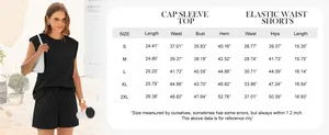 Detailed size chart for women's cap sleeve top and elastic waist shorts casual set