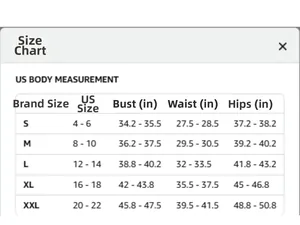 Detailed US size chart for women's denim jacket showing chest waist and hip measurements