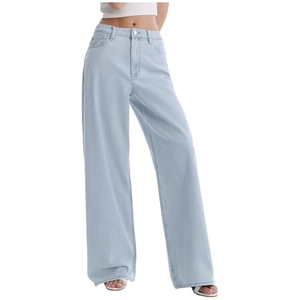 Women High Waisted Wide Leg Jeans Straight Loose Denim Pants Washed Distressed Casual Long Trousers For Women