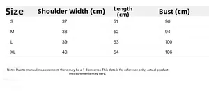 Detailed size guide for the women's V-neck denim vest including shoulder, chest, and length