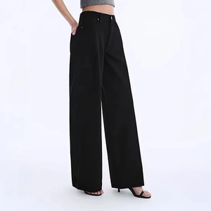 Women's high waist wide leg black jeans with loose straight fit and polished casual look