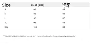 Detailed sizing chart for sleeveless denim dress showing chest and length measurements