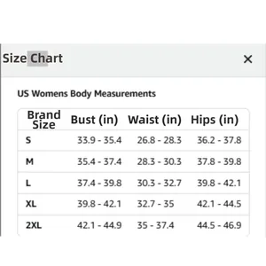 Detailed size guide for women's V-neck denim vest top with US body measurements in inches
