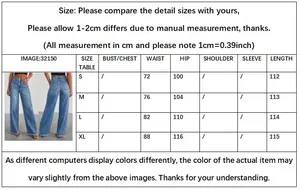 Tableau des tailles détaillé pour jeans taille haute à jambe droite et ourlet effiloché
