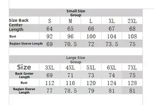 Detailed size chart for striped long sleeve blouse ranging from S to 7XL with measurements
