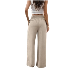 Damen Hose mit hoher Taille und weitem Bein in Beige, mit elastischem Bund und weichem Stoff